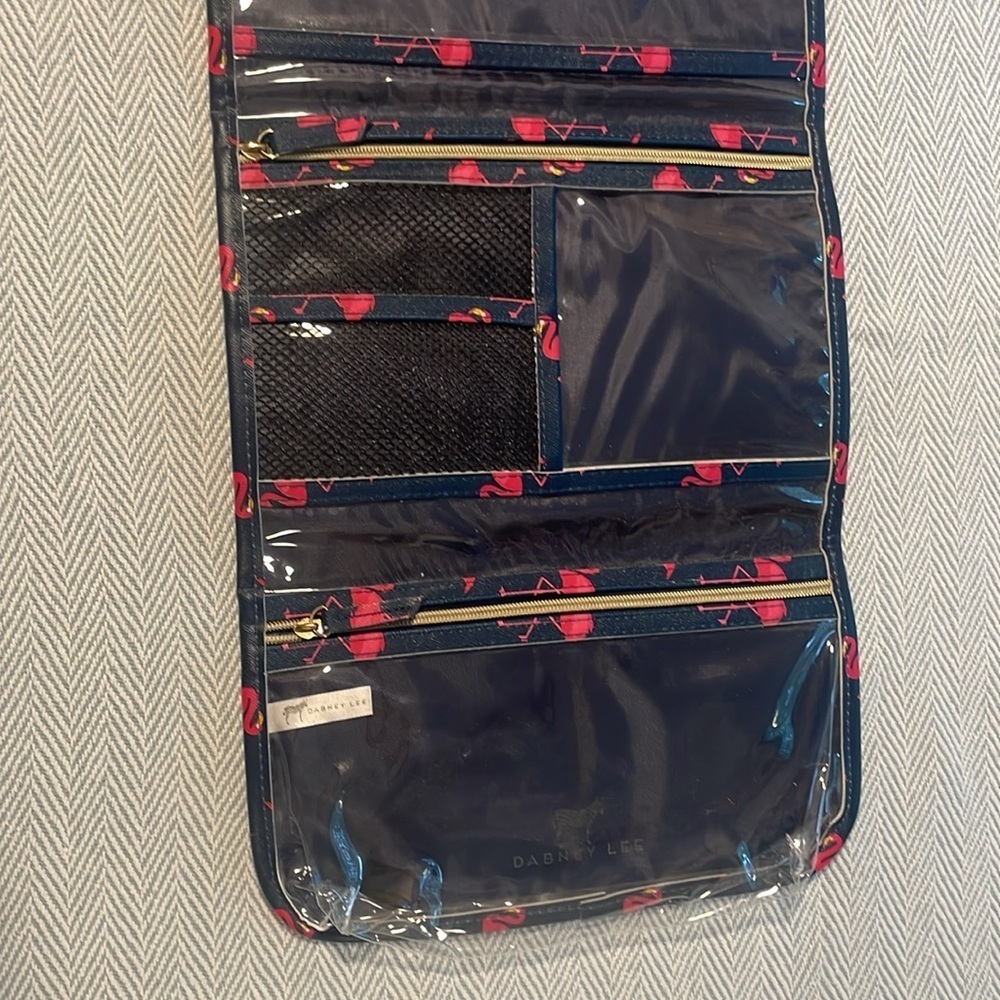 Dabney Lee Navy and Pink Flamingos Hanging Travel case. New Without Tags. - Picture 6 of 9